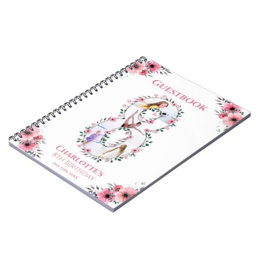 ビッグ8誕生日ガールフォトピンクフラワーゲストブック ノートブック (左側)