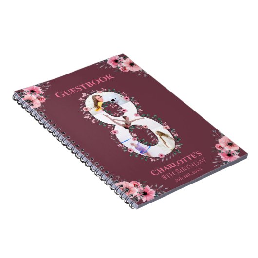 ビッグ8誕生日ガールフォトピンクフラワーゲストブック ノートブック (右側)