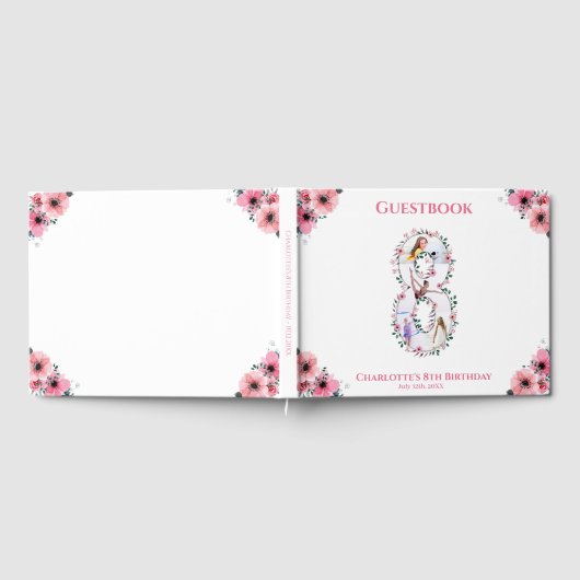 ビッグ8誕生日フォトコラージフラワーガールホワイト ゲストブック (全面)