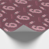 ビッグ9人目ガールピンク花緑の葉誕生日 ラッピングペーパー (角)