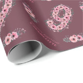 ビッグ9人目ガールピンク花緑の葉誕生日 ラッピングペーパー (ロールコーナー)