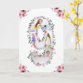 ビッグ9誕生日ガールフォトコラージピンクフラワー カード (黄色い花)