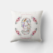 ビッグ9誕生日ガールフォトコラージピンクフラワー クッション (裏面)