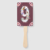 ビッグ9誕生日ガールフォトコラージピンクフラワー ハンドファン (正面)