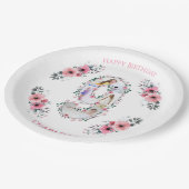 ビッグ9誕生日ガールフォトコラージピンクフラワー ペーパープレート (アングル)