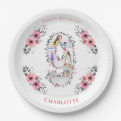 ビッグ9誕生日ガールフォトコラージピンクフラワー ペーパープレート (正面)