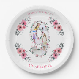 ビッグ9誕生日ガールフォトコラージピンクフラワー ペーパープレート