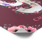 ビッグ9誕生日ガールフォトコラージピンクフラワー ポスター (角)