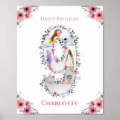 ビッグ9誕生日ガールフォトコラージピンクフラワー ポスター (正面)