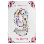 ビッグ9誕生日ガールフォトコラージピンクフラワー ミディアムペーパーバッグ (裏面)