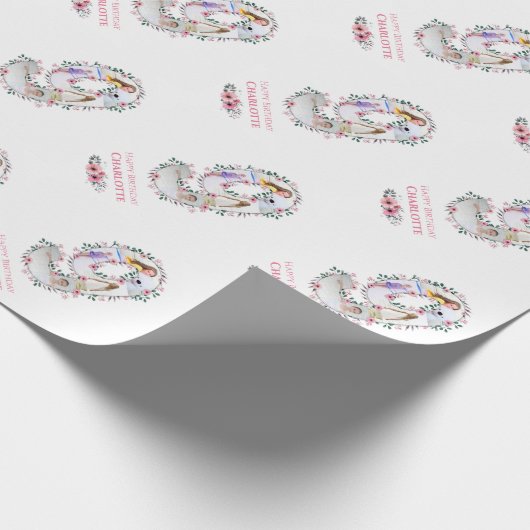 ビッグ9誕生日ガールフォトコラージピンクフラワー ラッピングペーパー (角)