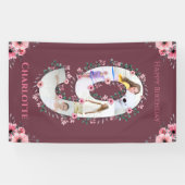 ビッグ9誕生日ガールフォトコラージピンクフラワー 横断幕 (横)