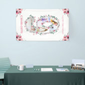 ビッグ9誕生日ガールフォトコラージピンクフラワー 横断幕 (トレードショー)