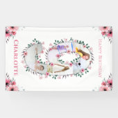 ビッグ9誕生日ガールフォトコラージピンクフラワー 横断幕 (横)