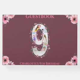 ビッグ9誕生日フォトコラージュ花ガールピンク ゲストブック