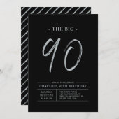 ビッグ90 |シルバー&ブラック90thバースデーパーティー 招待状 (正面/裏面)