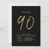 ビッグ90 |金ゴールドとブラック90thバースデーパーティー 招待状 (正面)