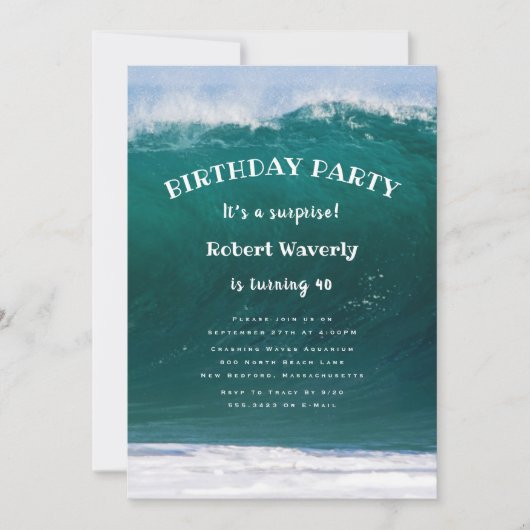 ビッグ・ウェーブ・ガイズのサプライズ・バースデーパーティーの招待状 招待状 (正面)