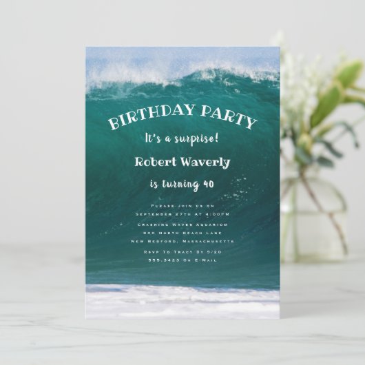 ビッグ・ウェーブ・ガイズのサプライズ・バースデーパーティーの招待状 招待状 (スタンド正面)