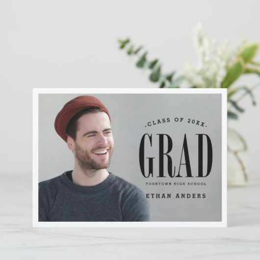 ビッグ·グはっきりしたラード|ホワイト文字フォト卒業パーティー 招待状 (スタンド正面)