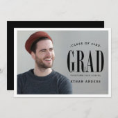 ビッグ·グはっきりしたラード|ホワイト文字フォト卒業パーティー 招待状 (正面/裏面)