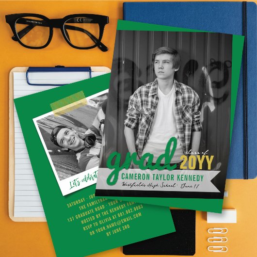 ビッグ・グラッド・スクライブズモダン写真卒業パーティー 招待状