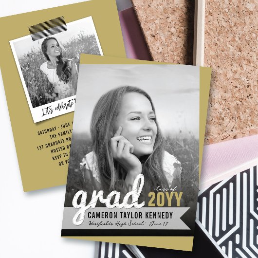 ビッグ・グラッド・スクライブズモダン写真卒業パーティー 招待状