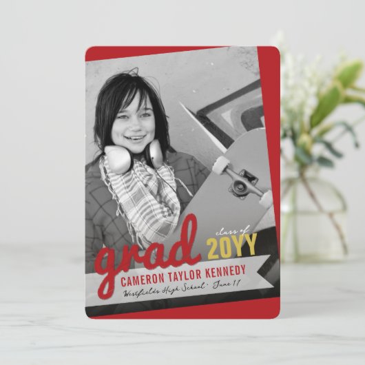 ビッグ・グラッド・スクライブズモダン写真卒業パーティー 招待状 (スタンド正面)