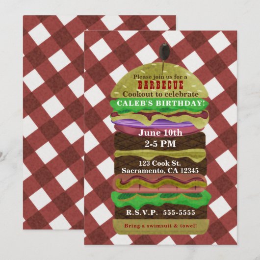 ビッグ グレアシー ハンバーガー サマー クックアウト レッド インビテーション (正面/裏面)