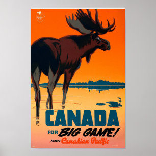 ビッグ・ゲーム旅行芸術のためのレトロのアメリカヘラジカの自然カナダ ポスター