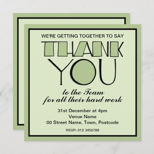 ビッグ·サンキュー·グリーンありがとうチーム·招待状 招待状 (正面/裏面)