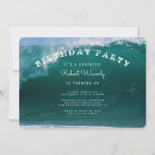 ビッグ・サーフ・サプライズ・バースデーパーティーへの招待 招待状 (正面)