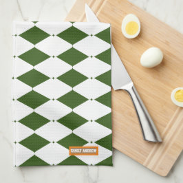 ビッグ・ダイヤモンド白と緑シンプルのスタイリッシュ キッチンタオル