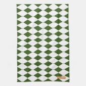 ビッグ・ダイヤモンド白と緑シンプルのスタイリッシュ キッチンタオル (縦)