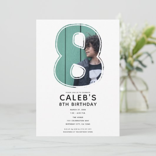 ビッグ・ナンバー8写真8th誕生日パーティー 招待状 (スタンド正面)