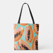 ビッグ・パパイヤ水絵画色のトロピカルフルーツ トートバッグ (裏面)