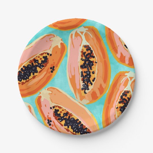ビッグ・パパイヤ水絵画色のトロピカルフルーツ ペーパープレート (正面)