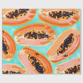 ビッグ・パパイヤ水絵画色のトロピカルフルーツ ラッピングペーパー (フラット)