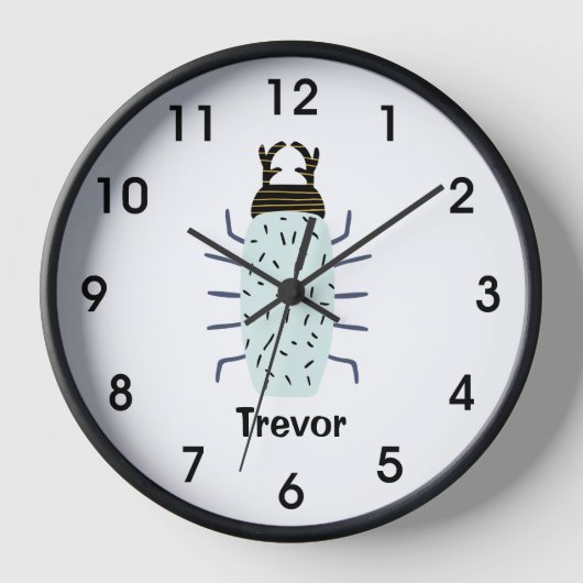 ビッグ・ファットブルー・カブトムシの男の子部屋の名前 壁時計 (正面)