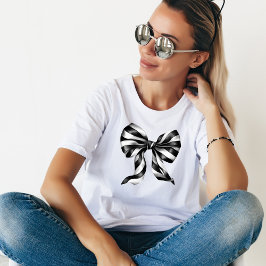 ビッグ・ブラック&ホワイト・ウォーター・カラー・ボウ Tシャツ