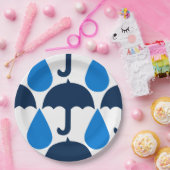 ビッグ・ブルーの雨粒と傘 ペーパープレート (パーティー)