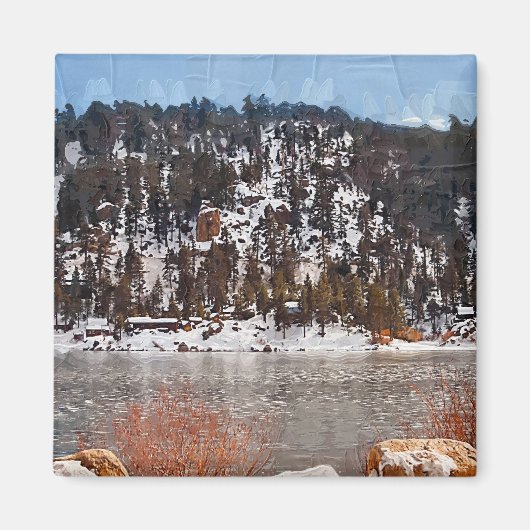 ビッグ・ベアー湖、冬の雪 マグネット (正面)