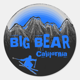 ビッグ・ベア山カリフォルニア青いスキーステッカー ラウンドシール