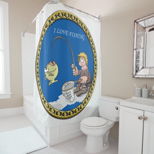 ビッグ・ベース・フィッシャーマン魚釣りオン・ザ・アイス シャワーカーテン (インサイチュ)