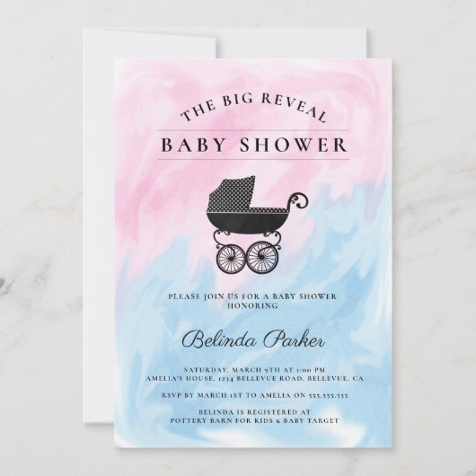 ビッグ・リビールピンク+ブルー赤ちゃんシャワー 招待状 (正面)