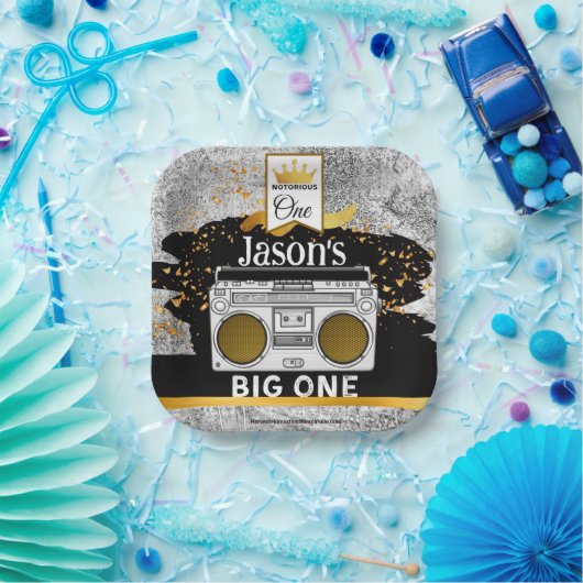 ビッグ・ワンの1歳の誕生日のブームボックスケーキプレート ペーパープレート (パーティー)