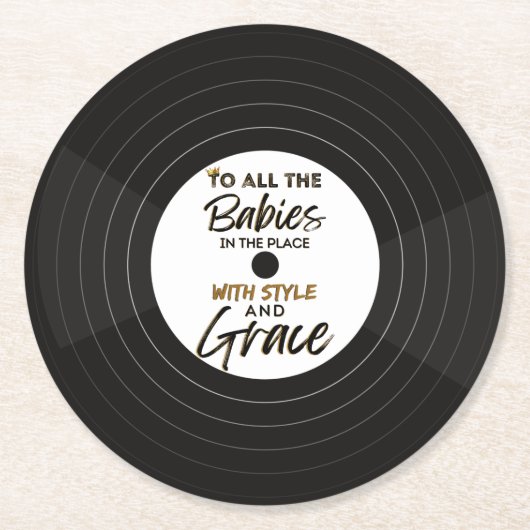 ビッグ・ワン90のヒップホップ1歳の誕生日/赤ちゃんシャワー ラウンドペーパーコースター (正面)