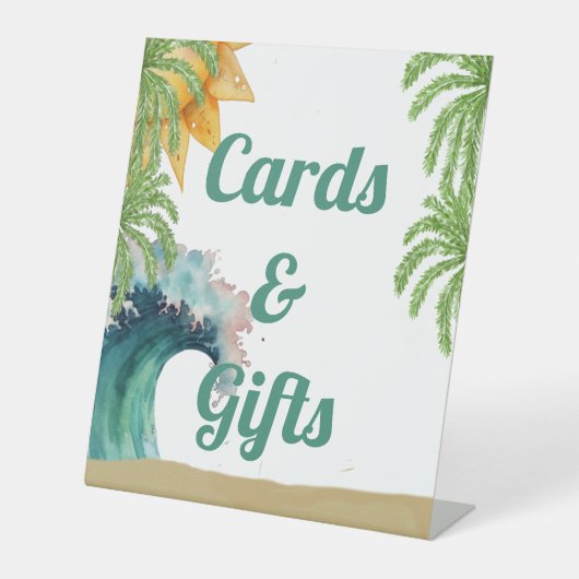 ビッグ・ワン・サーファーをテーマにした第1誕生日の好意 台座サイン (正面)