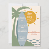 「ビッグ・ワン」サーフィンビーチ1歳の誕生日パーティー 招待状 (正面)