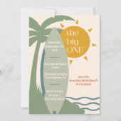 「ビッグ・ワン」サーフィンビーチ1歳の誕生日パーティー 招待状 (正面)